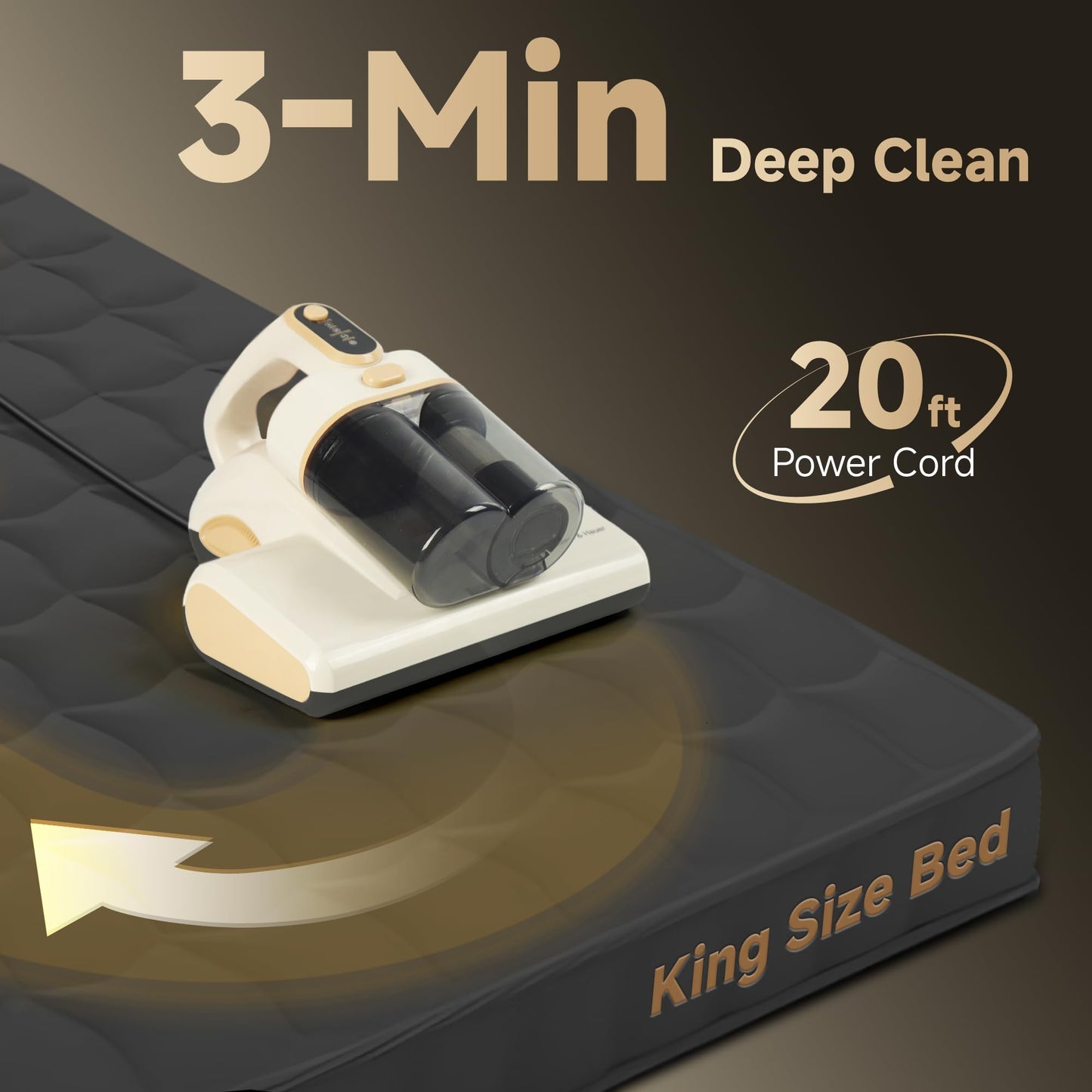 16Kpa Mattress Bed Vacuum Cleaner with 20ft Cord, 253.7nm UV-C Light,Ultrasonic, Deep Cleaning