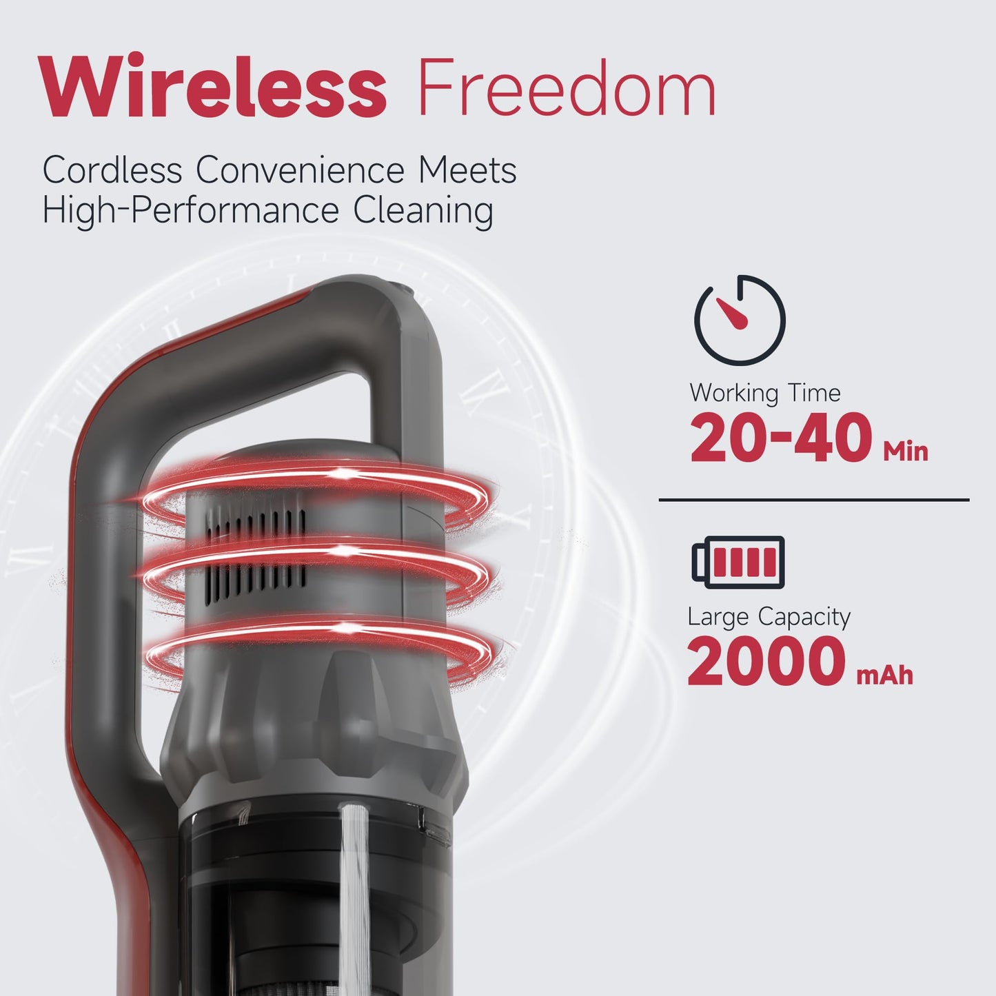 4-in-1 Cordless Rechargeable Vacuum Cleaner, 40 Mins Runtime, Multiple Filtration System, Wall Mount Charging
