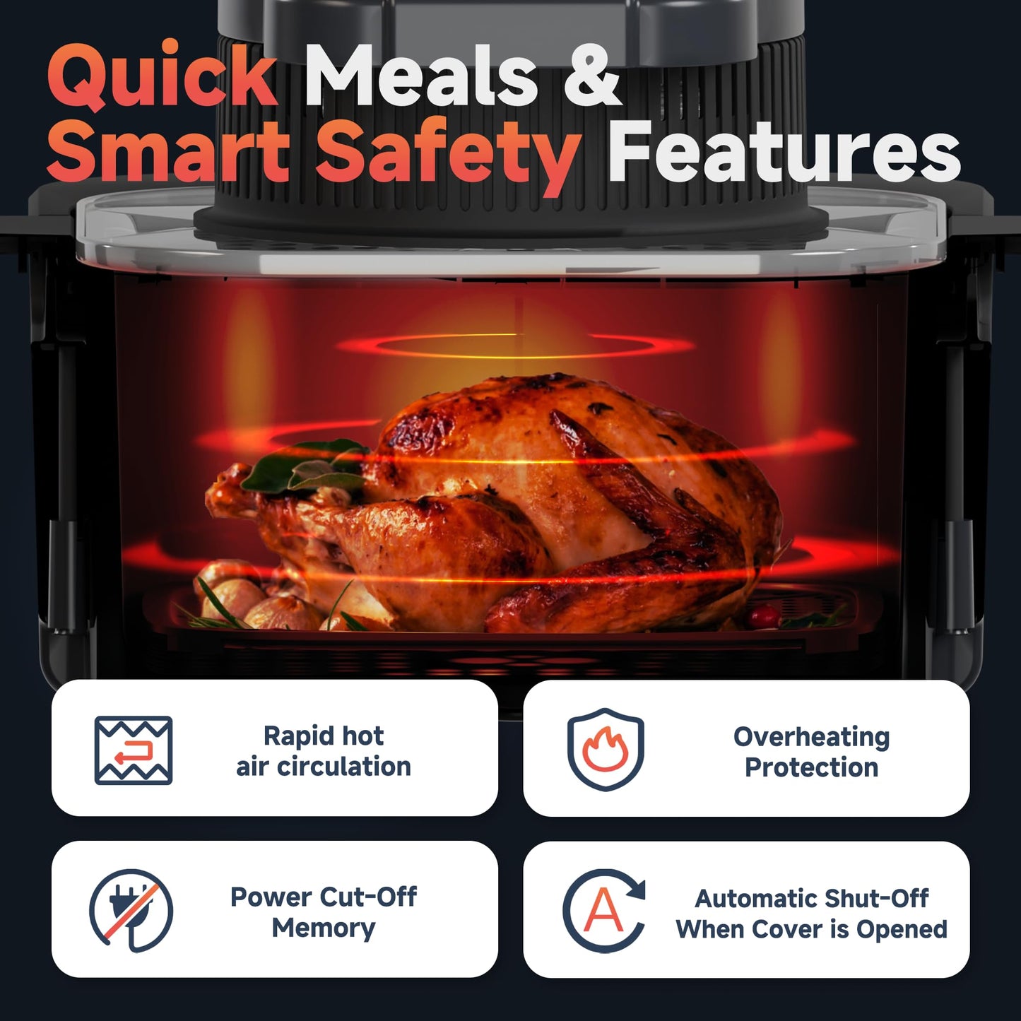 8QT 6-In-1 Easy View Non Toxic Air Fryer, Non-drawer, Precise Temp & Timer Control, Pre-Set Timer, Auto Shutoff, Roast, Bake, Reheat & Dehydrate