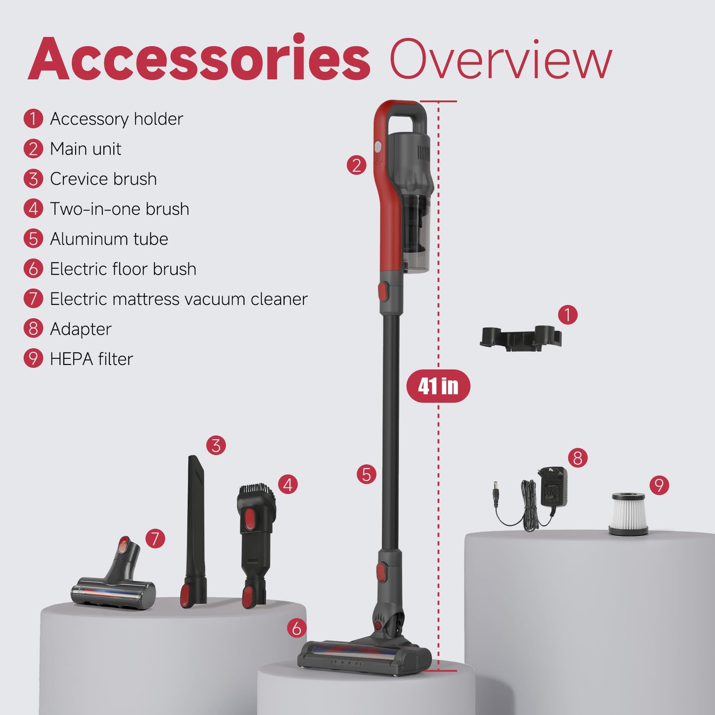 4-in-1 Cordless Rechargeable Vacuum Cleaner, 40 Mins Runtime, Multiple Filtration System, Wall Mount Charging